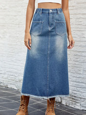 Gonna di jeans con orlo sfrangiato lavato