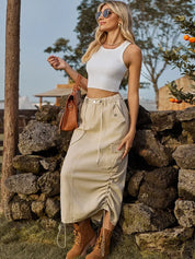 Saia Midi Cargo com Cintura Elástica e Cordão