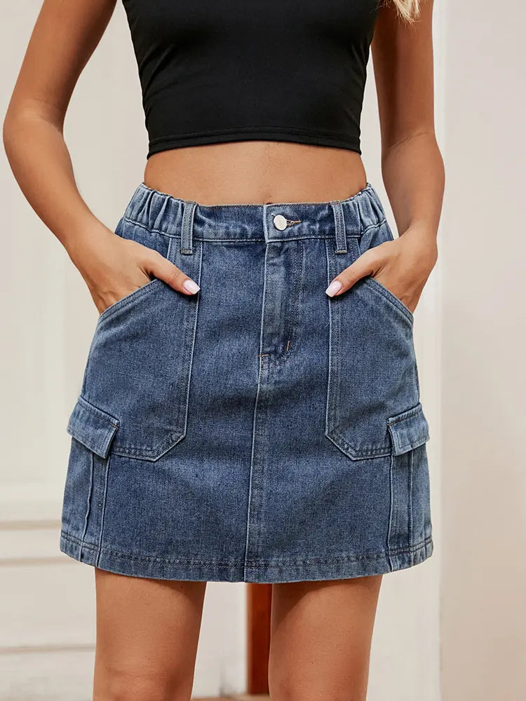 Gonna di jeans con tasca utility lavata