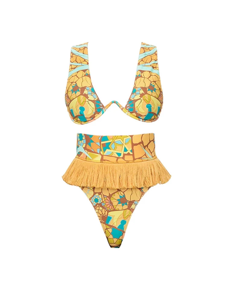 Boho Tassel Tribal Print Bikini Set