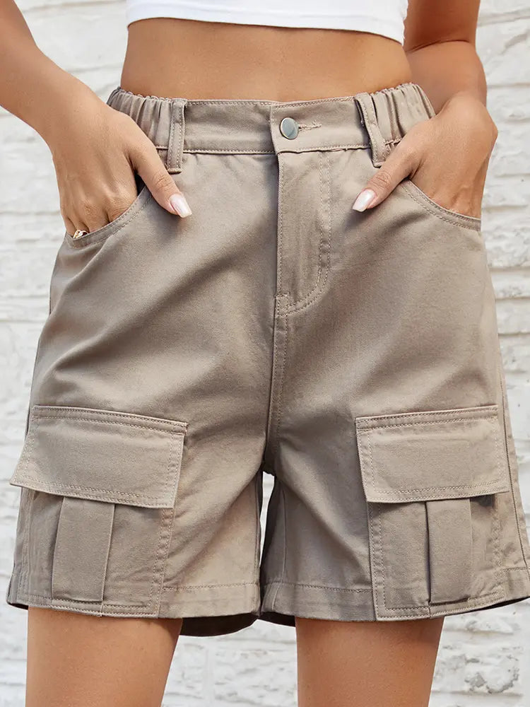 Pantaloncini di jeans elasticizzati utility lavati