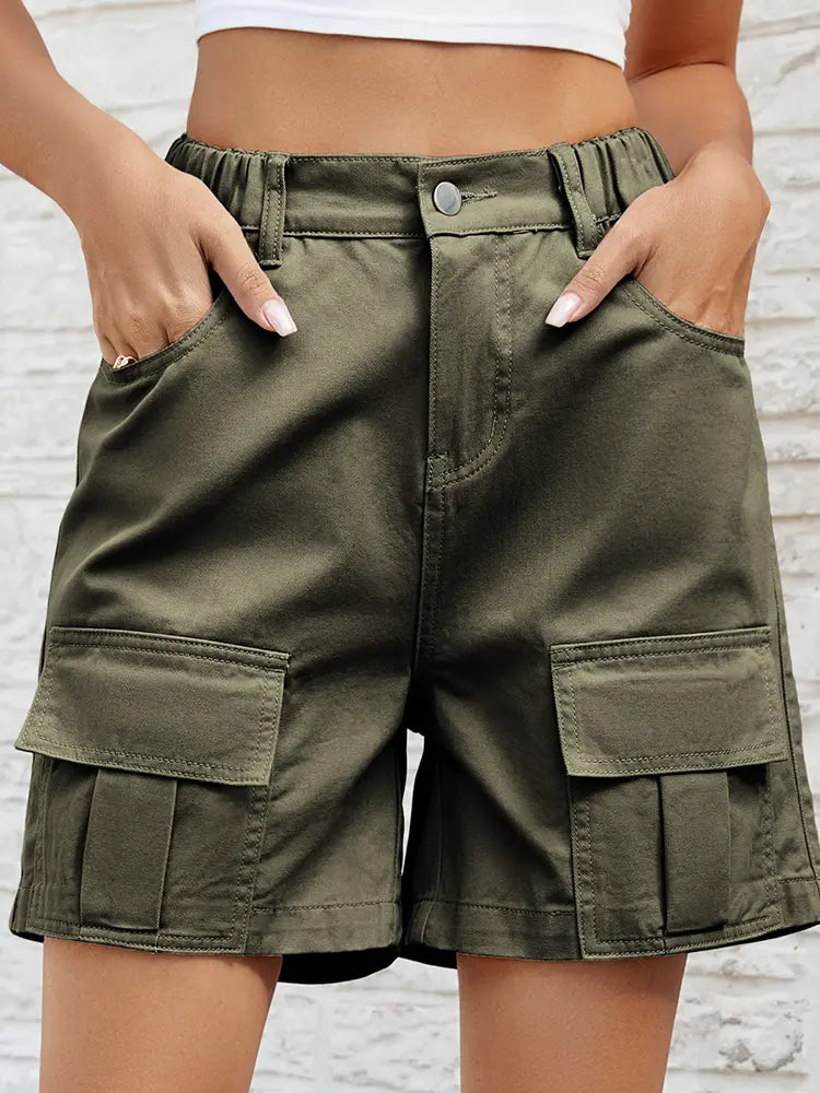 Pantaloncini di jeans elasticizzati utility lavati