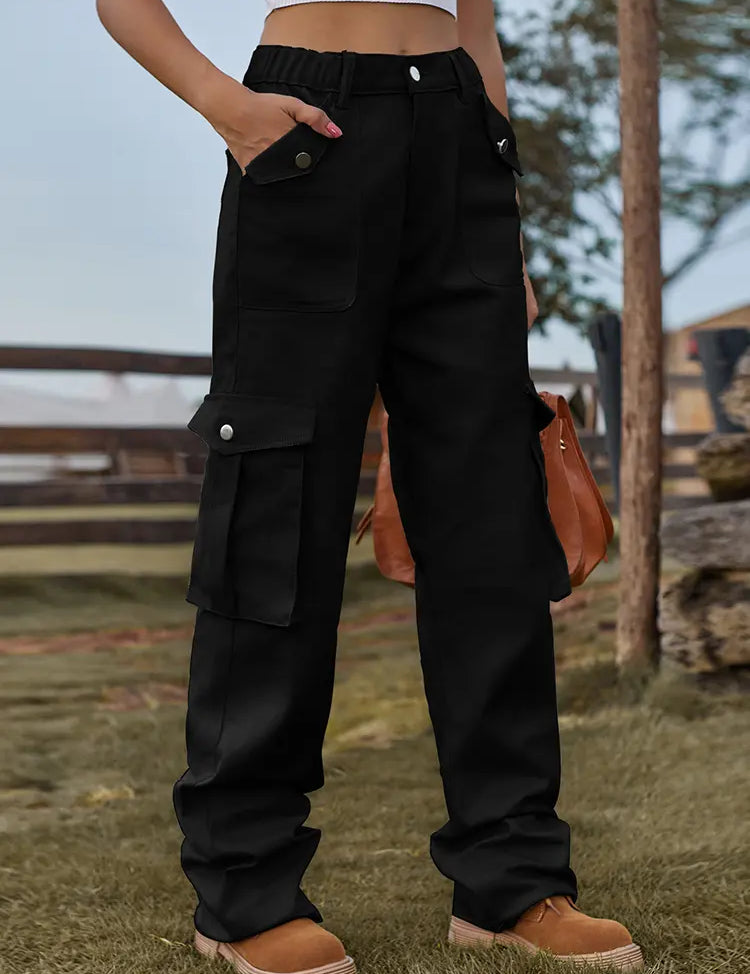 Vintage Elastic Waist Denim Cargo Pants