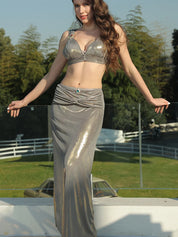 Rhinestone Ruched High-Waist Bikini Set