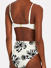 Floral Trim White Printed Bikini Set