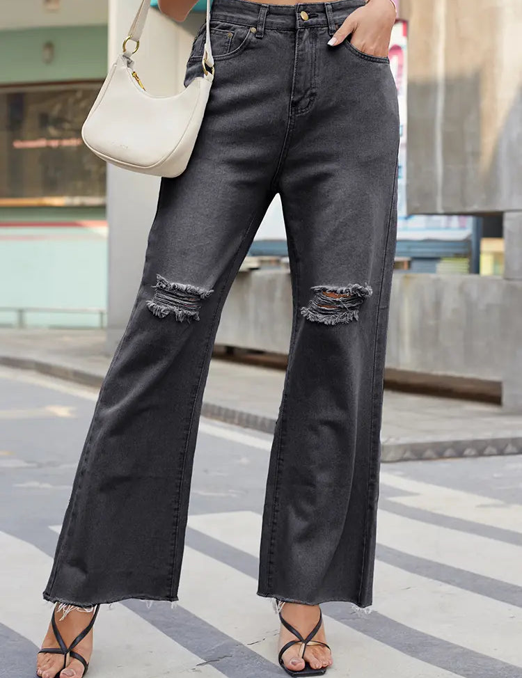 Vintage Wide-Leg Ripped Flare Jeans