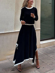 Jupe-pull irrégulière élégante à contraste de couleurs