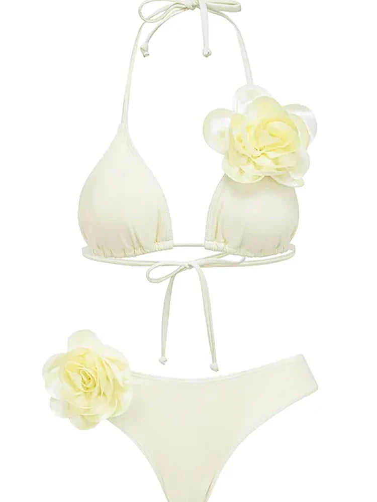 Halter 3D Floral Sexy Bikini Set