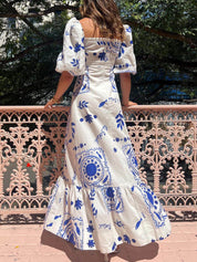 Vestido Midi de Manga Bufante para Férias