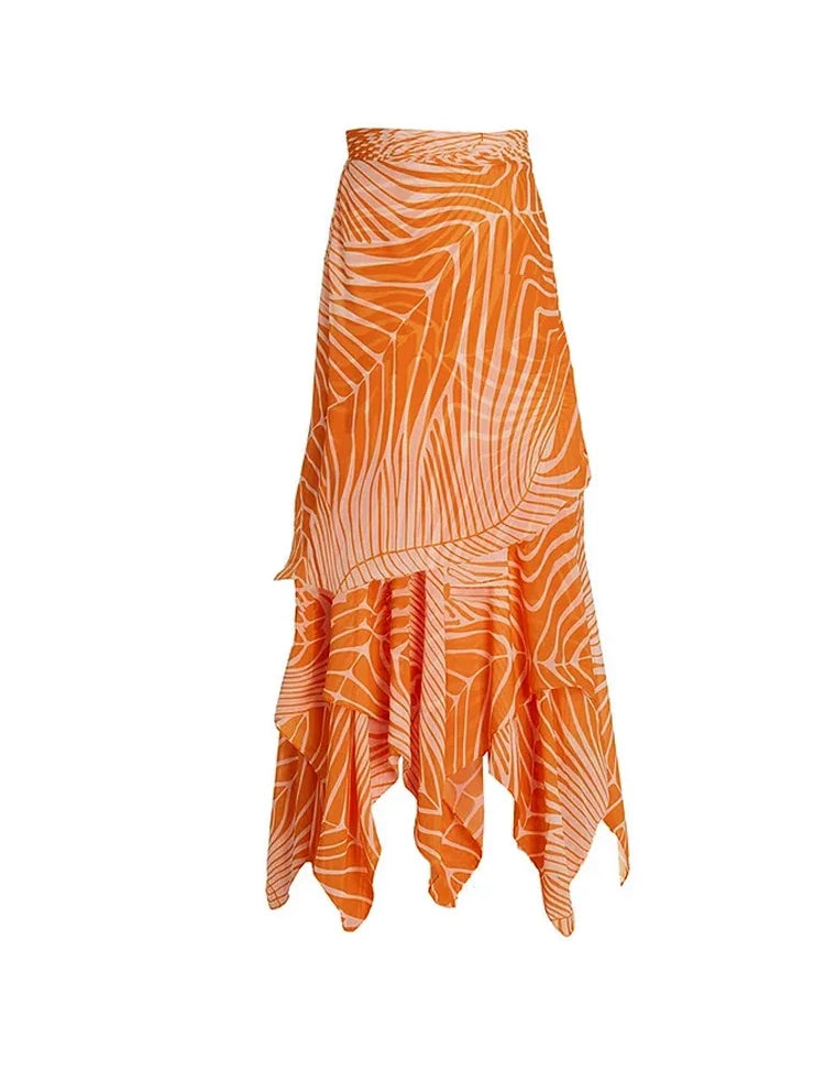 One-Shoulder Floral Salmon Print Swimsuit