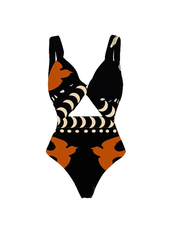 Graphic Print High-Waist Swimsuit