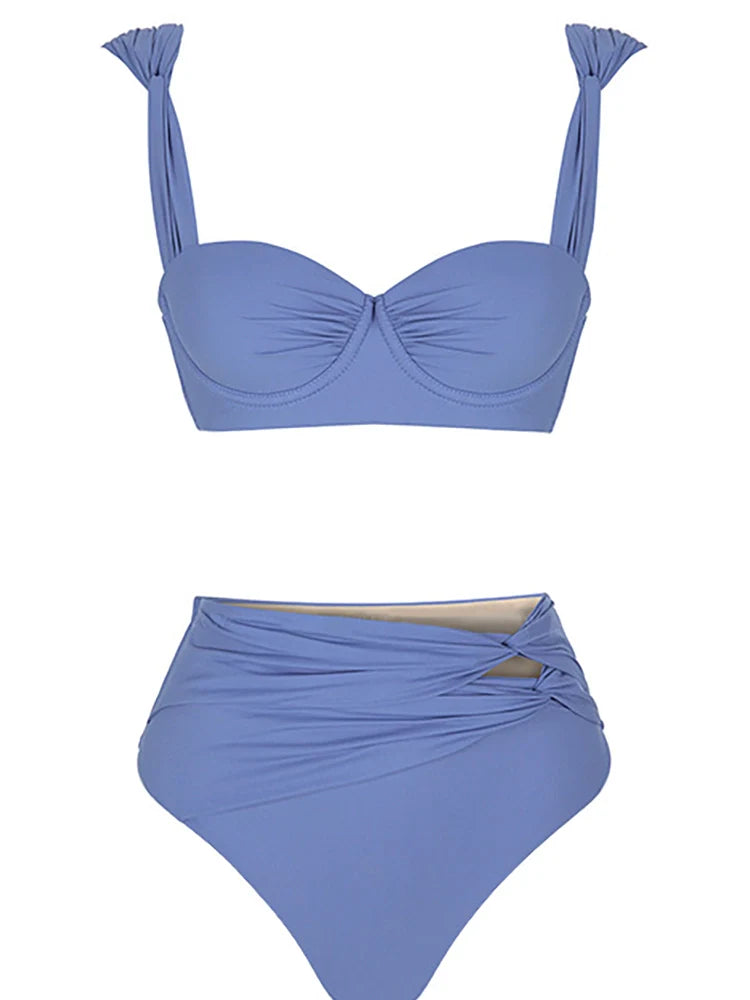 Morandi Blue High-Waist Bikini Set