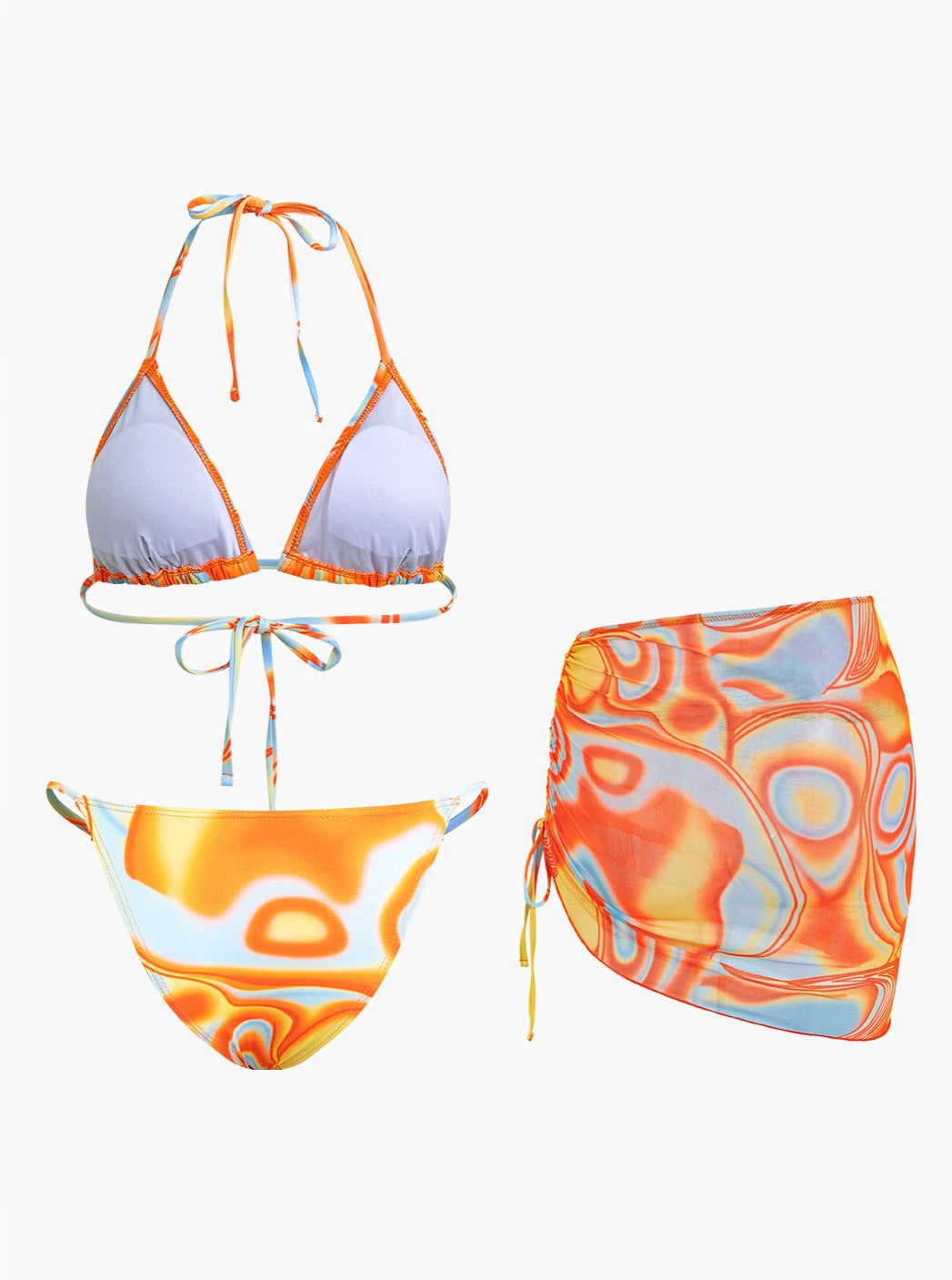 Ensemble bikini 3 pièces à imprimé abstrait avec haut halter