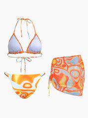 Ensemble bikini 3 pièces à imprimé abstrait avec haut halter