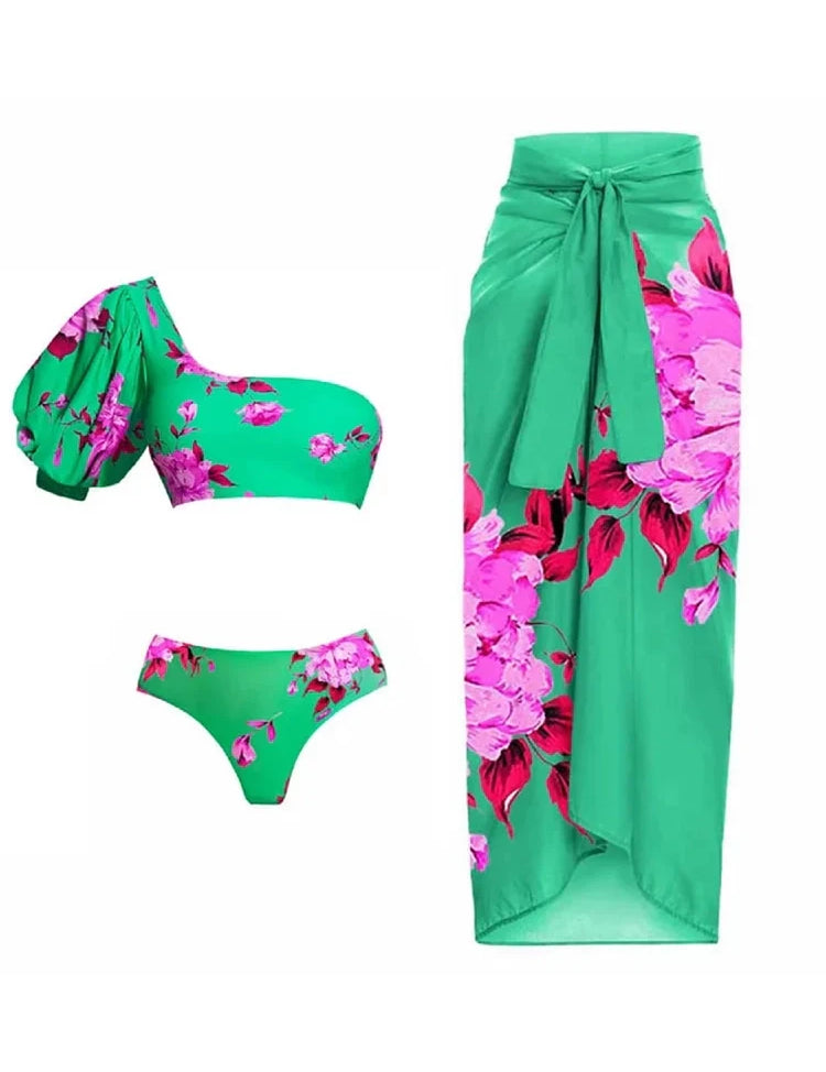 One-Shoulder Printed Bikini Set