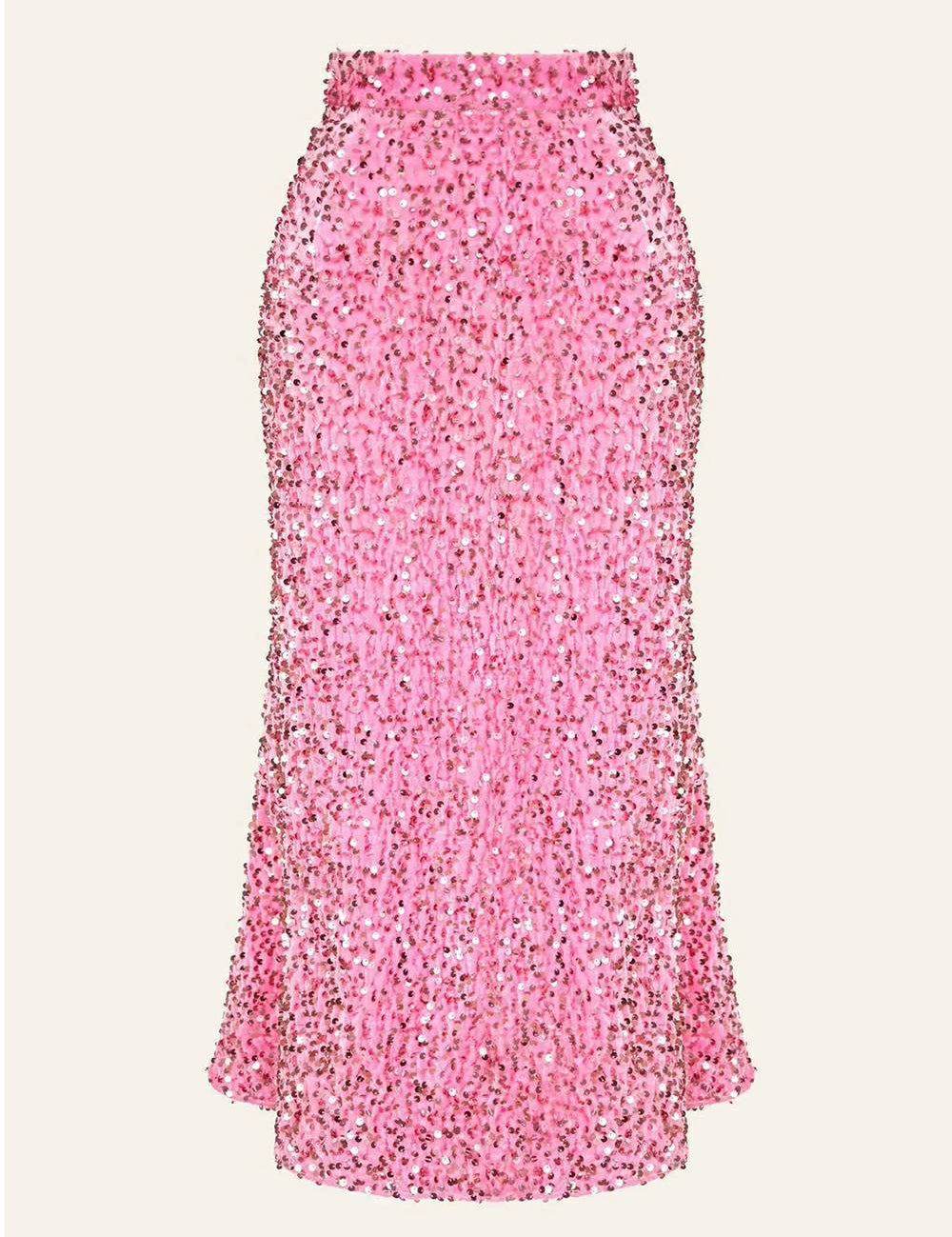 Sequin Decorated Velvet Skirt In Pink