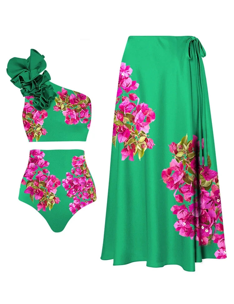 One-Shoulder Printed High-Waist Bikini Set