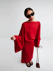 Crimson Linen Breeze Kimono Dress