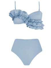French Ruffle Solid Color Bikini Set