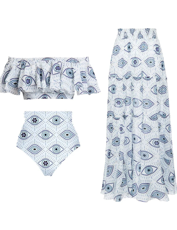 Ruffle Bandeau Evil Eye Bikini Set