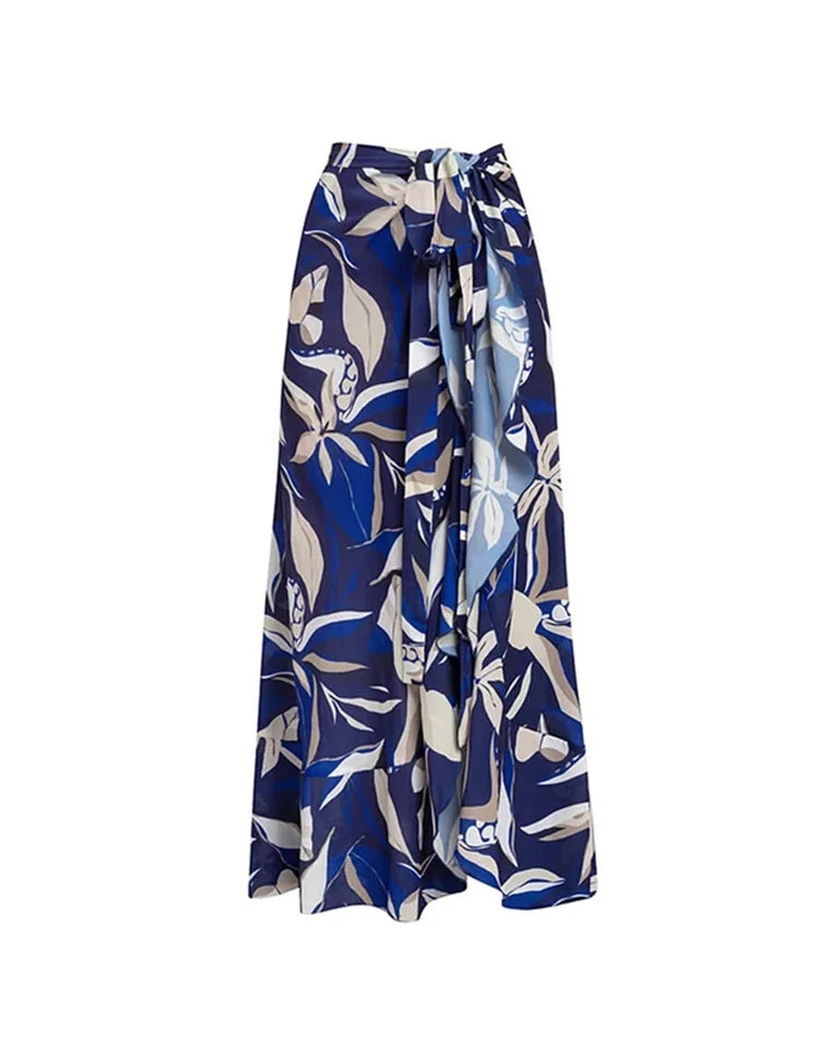 Off-Shoulder Tie-String Printed Cutout Monokini