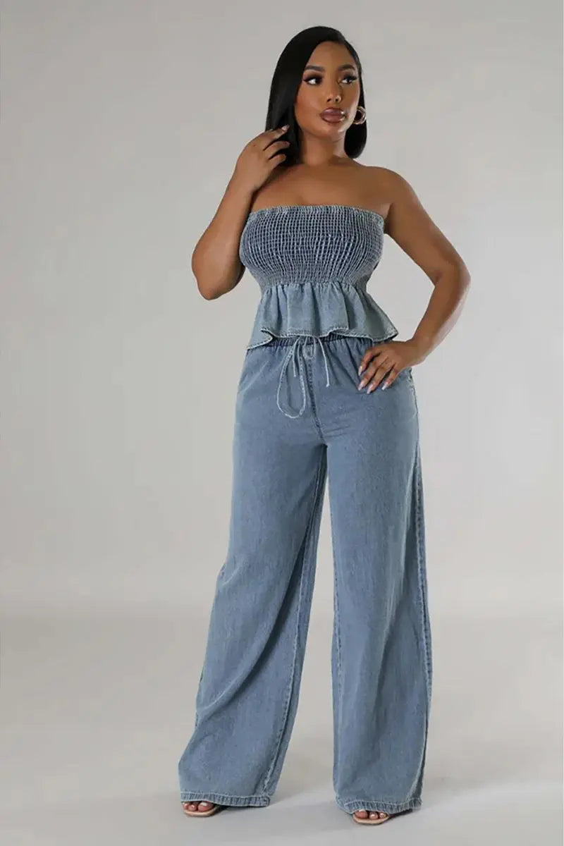 Conjunto de Dois Peças em Ganga Estiloso