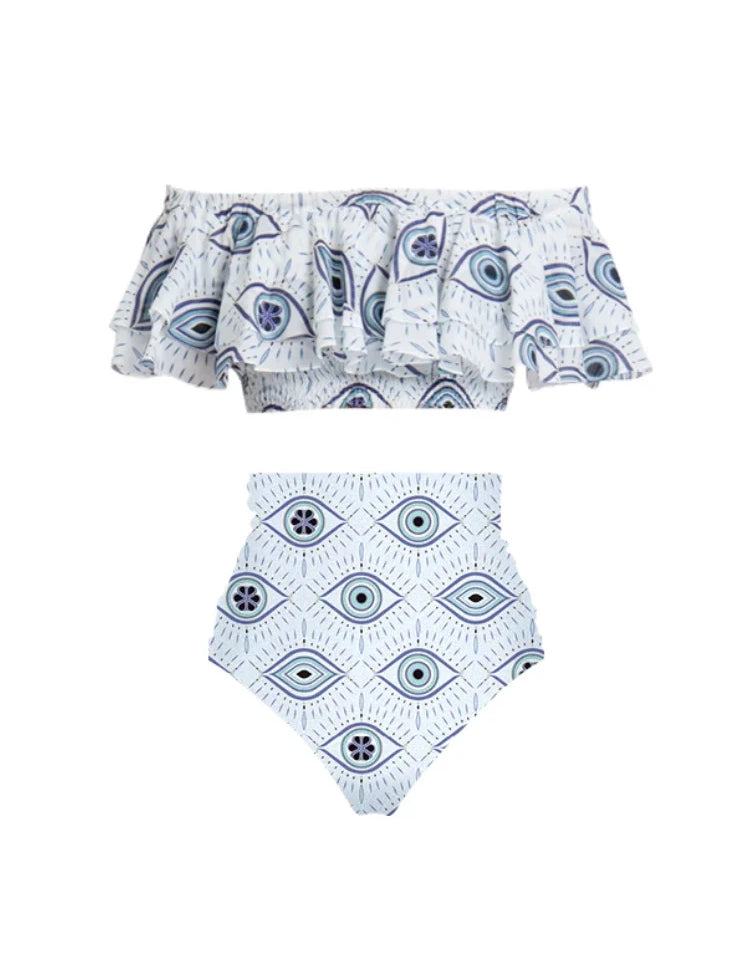 Ruffle Bandeau Evil Eye Bikini Set