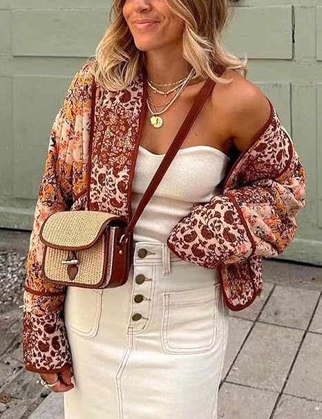 Veste à épaules tombantes et imprimé patchwork floral