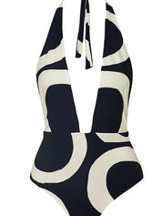 Colorblock Halter High-Waist One-Piece Swimsuit