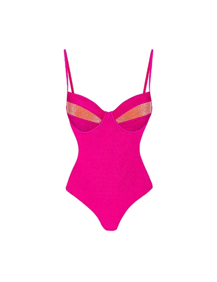 Neon Sexy One-Piece Swimsuit Set