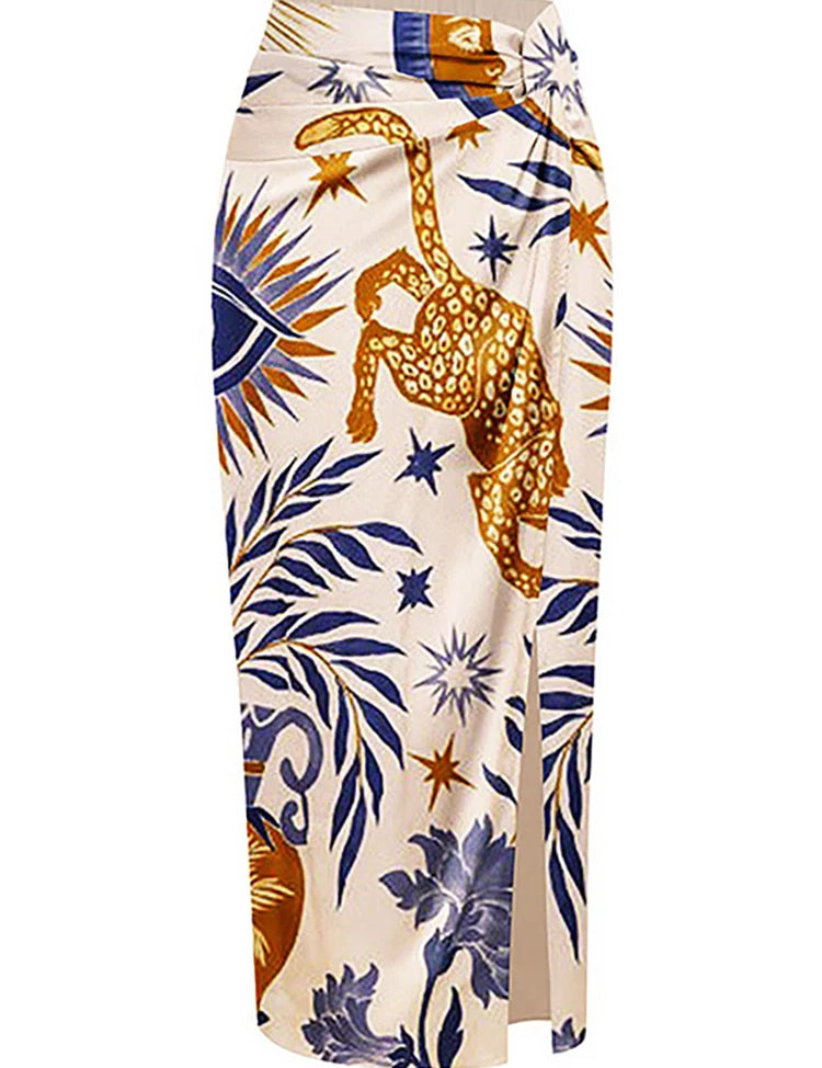 Ruffled Ethnic Print Bikini Set for Women