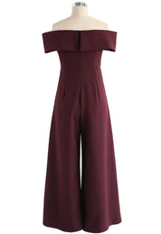 Eternal Sweet Cross Breast Off-Shoulder Jumpsuit In Wine
