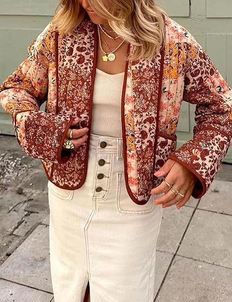 Veste à épaules tombantes et imprimé patchwork floral