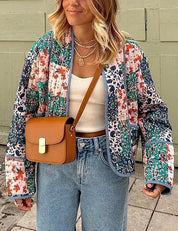 Veste à épaules tombantes et imprimé patchwork floral