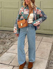 Veste à épaules tombantes et imprimé patchwork floral
