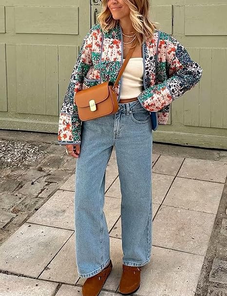 Veste à épaules tombantes et imprimé patchwork floral