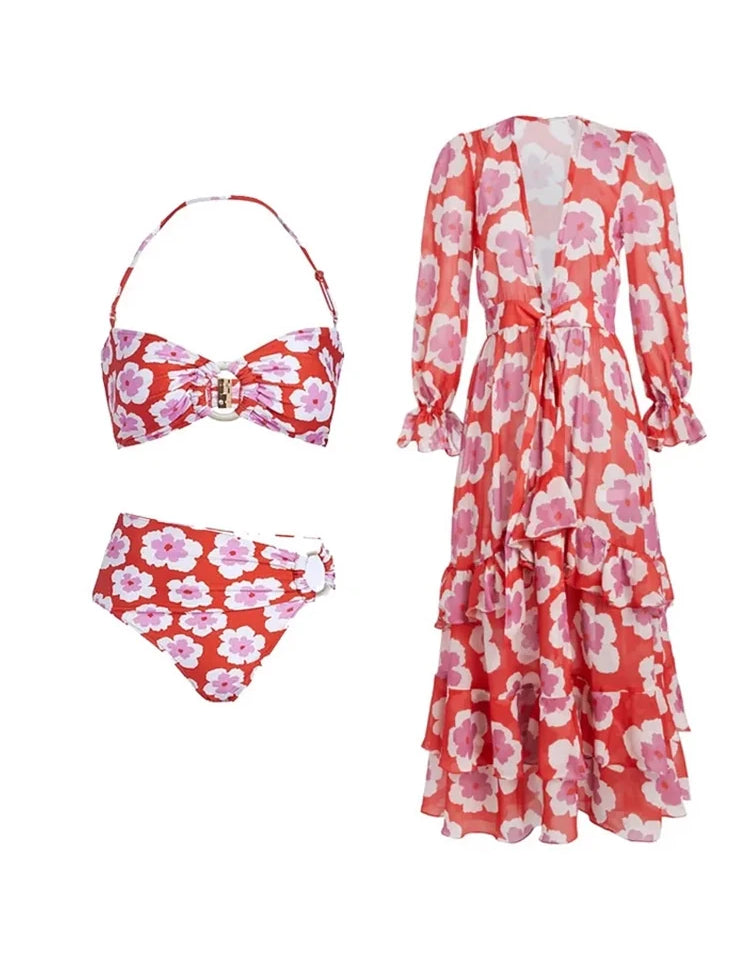 Halter Neck Printed Bikini Set