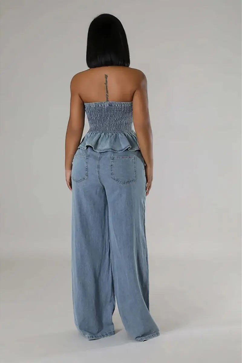 Conjunto de Dois Peças em Ganga Estiloso