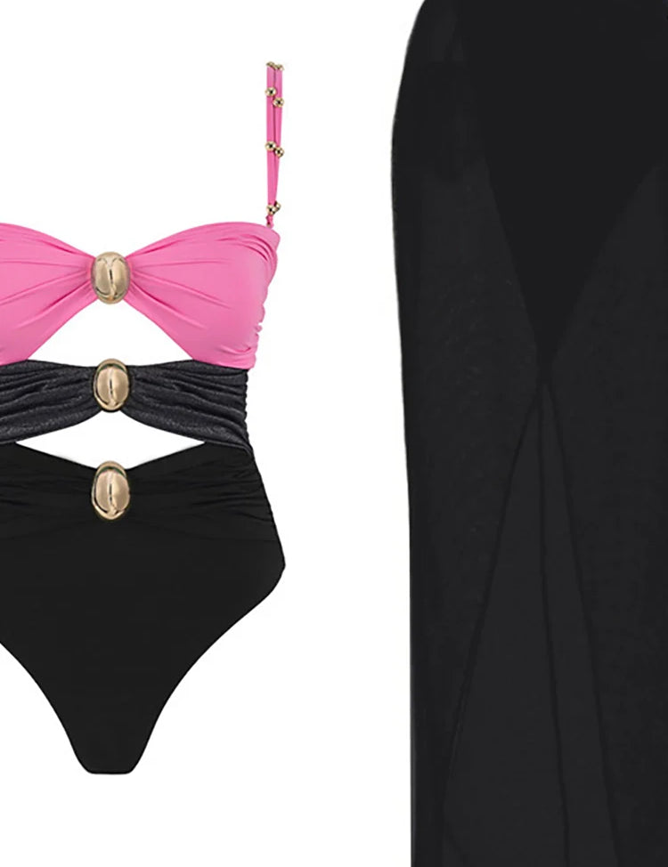 Morandi Colorblock High-Waist Swimsuit Set