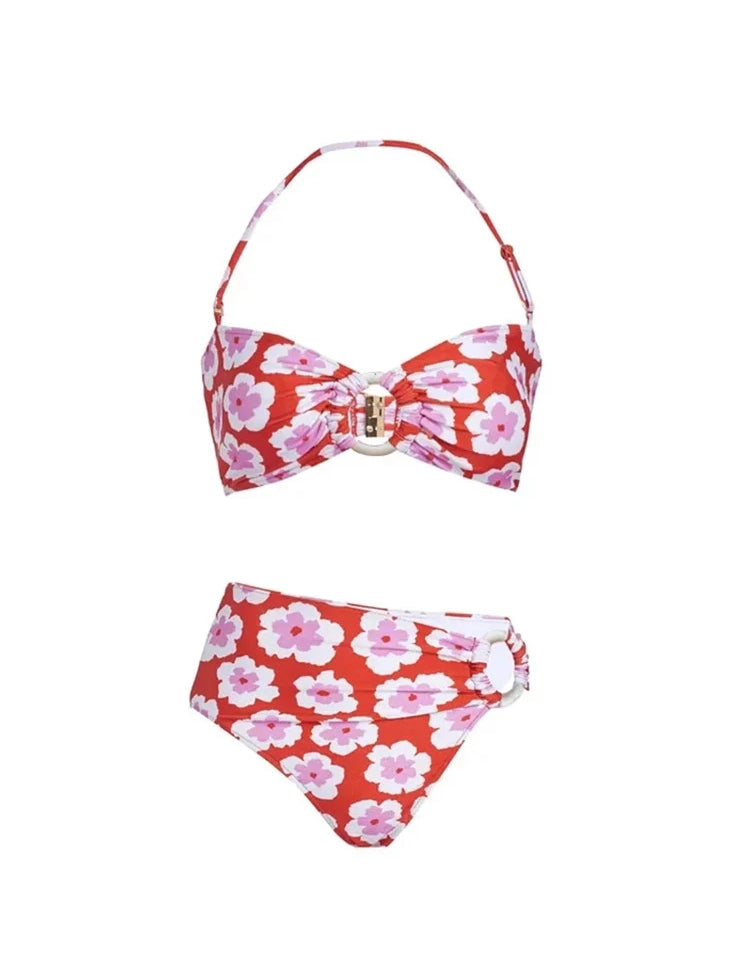 Halter Neck Printed Bikini Set