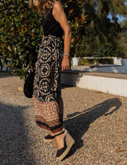 Jupe Maxi Bohème à Imprimé Tribal Baroque en Noir