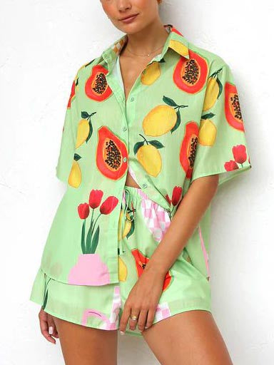 Ensemble cardigan et short imprimés décontractés