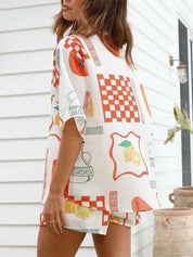 Conjunto de Camisa Solta e Calções com Estampa Étnica