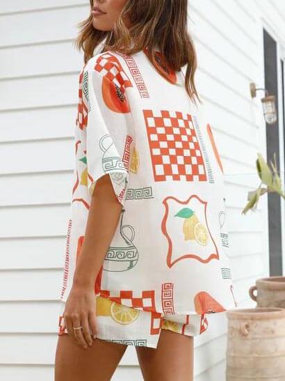 Conjunto de Camisa Solta e Calções com Estampa Étnica