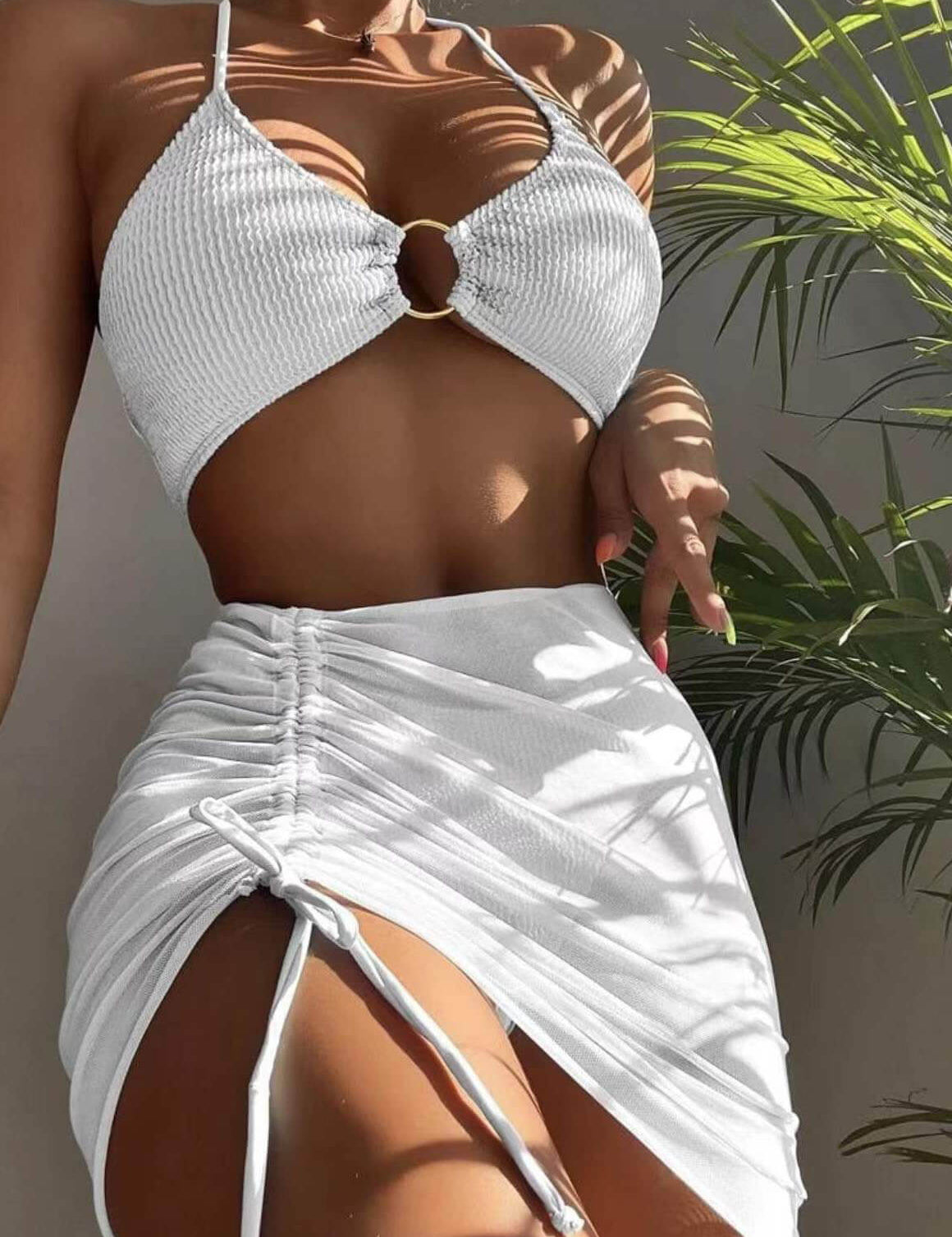 Solid Color Sexy Halterneck Three-Piece Swimsuit Bikini