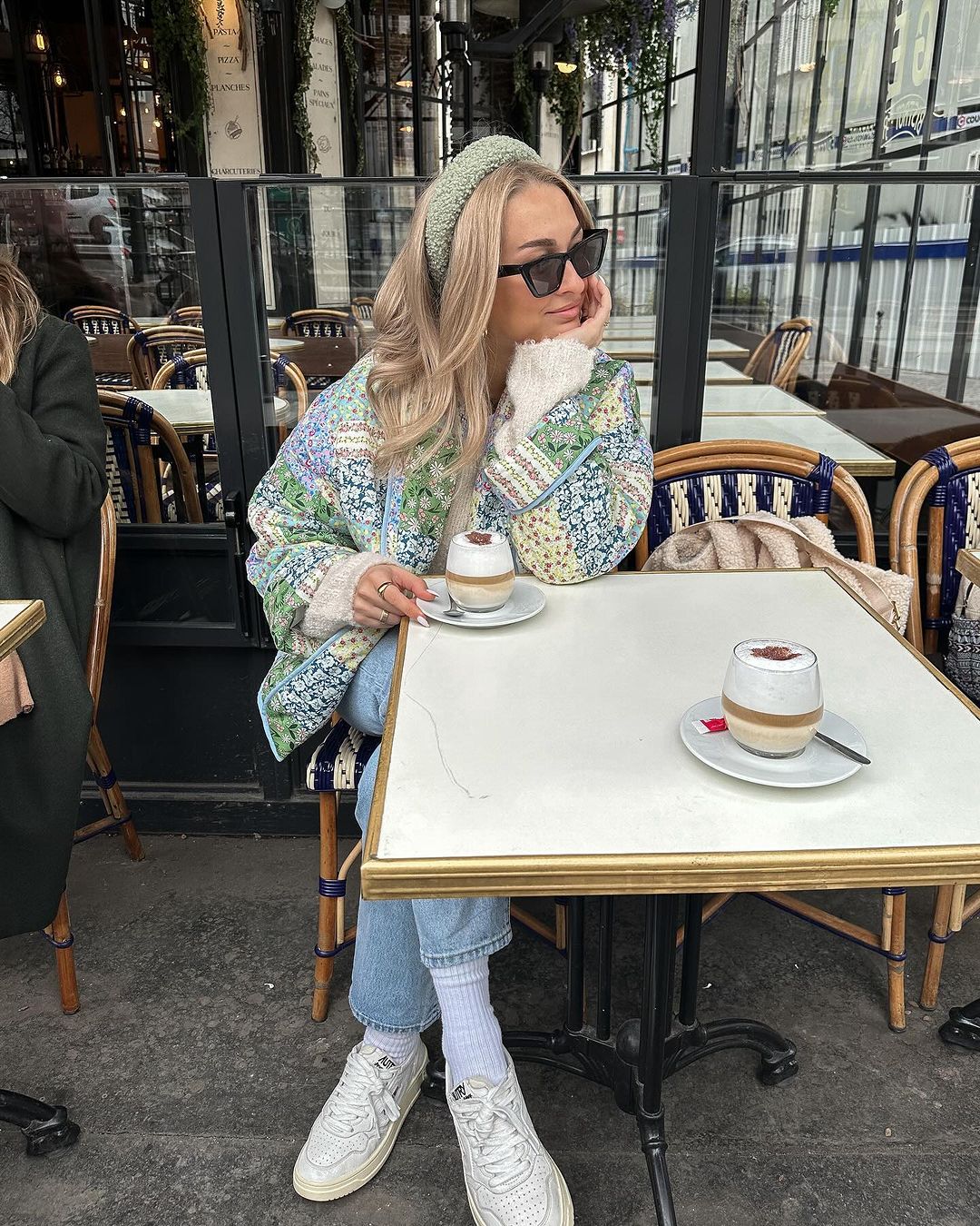 Veste imprimée patchwork à motifs floraux jaune-vert
