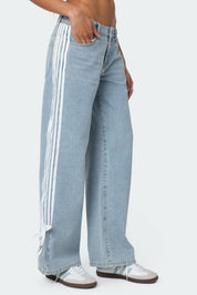 Low Waist Loose Side Striped Bow Wide-Leg Jeans