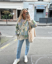 Veste imprimée patchwork à motifs floraux jaune-vert