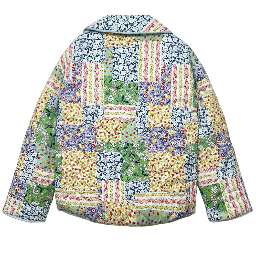Veste imprimée patchwork à motifs floraux jaune-vert