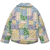 Veste imprimée patchwork à motifs floraux jaune-vert